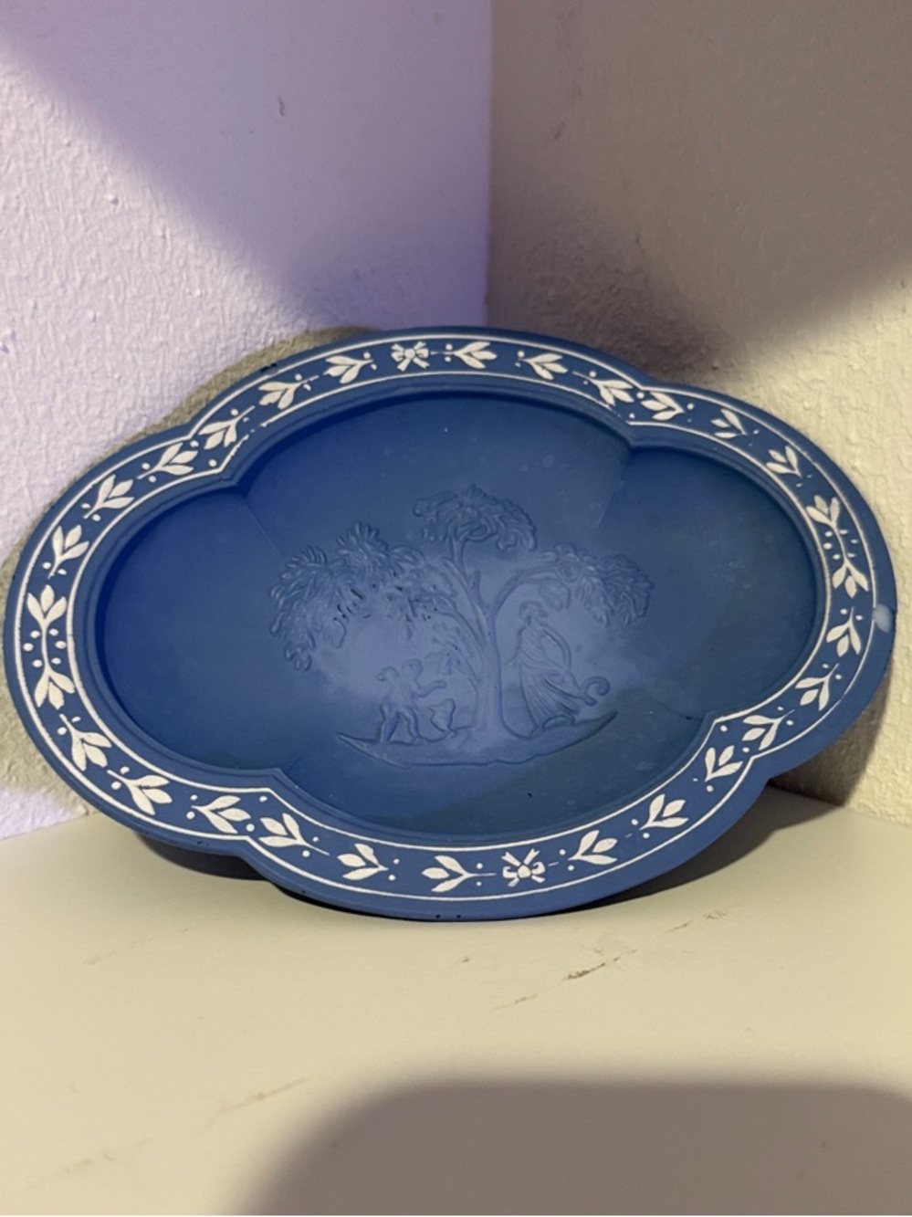 Avon Blue Ceramic Vanity Tray with White Decorative Border